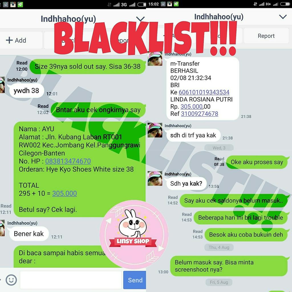 LinsyShop's tweet photo. ⛔BLACKLIST⛔ Blgny udh tfr, sy cek blm msuk, kasi bukti palsu, dmnt screnshootnya ngilang gaada kabar😫 @Penipu_hunter https://t.co/ENLS5SB4JZ