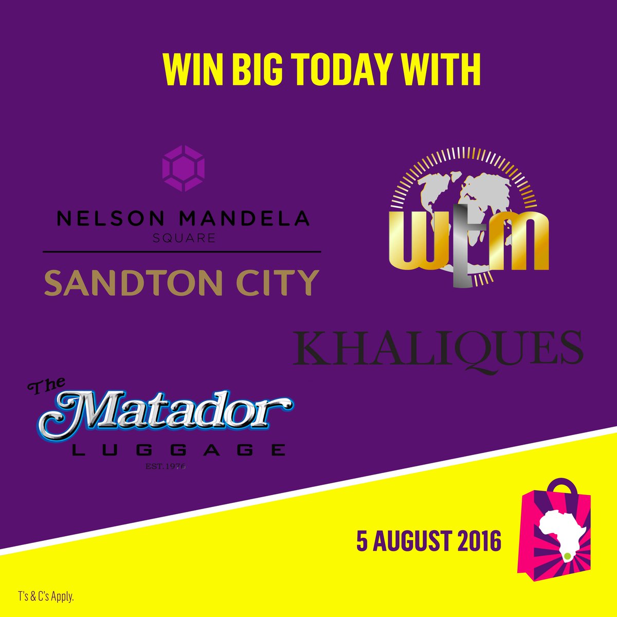 JSF_SA's tweet photo. Win big today with @SandtonCity, @KHALIQUES_MAN, #WorldTimeMachine & #TheMatadorLuggage! #JSFdaily T's & C's apply https://t.co/F502nDjJOD