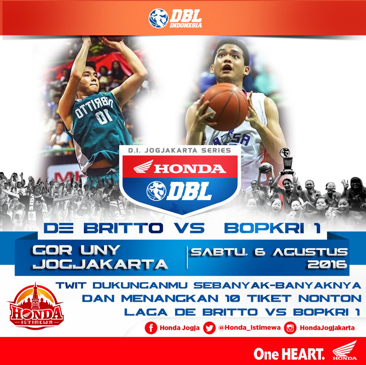 hondaistimewaID's tweet photo. Menangkan 10 tiket nonton laga ini! Kuis ditutup besok jam 4 sore!

#HondaDBLJogjaSeries2016 https://t.co/o9djumbEar