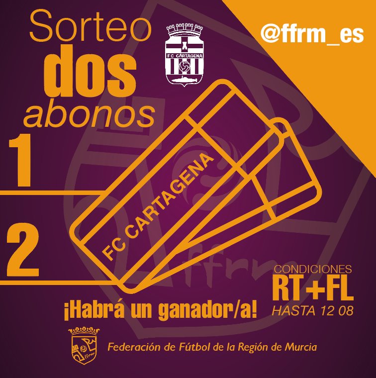 FCCartagena_efs's tweet photo. SORTEO | ¡Haz RT, sigue a la cuenta de la @ffrm_es y participa en el sorteo de dos abonos para esta temporada! https://t.co/2hNuN0WXDu
