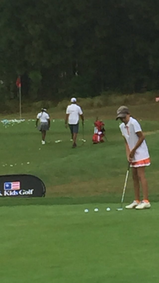 SWINGApparel's tweet photo. Round#1 in the books @USKidsGolfF-10 year old  Vanessa Borovolis feeling confident and sporting @SWINGApparel #fun https://t.co/IsFmvHeHsu