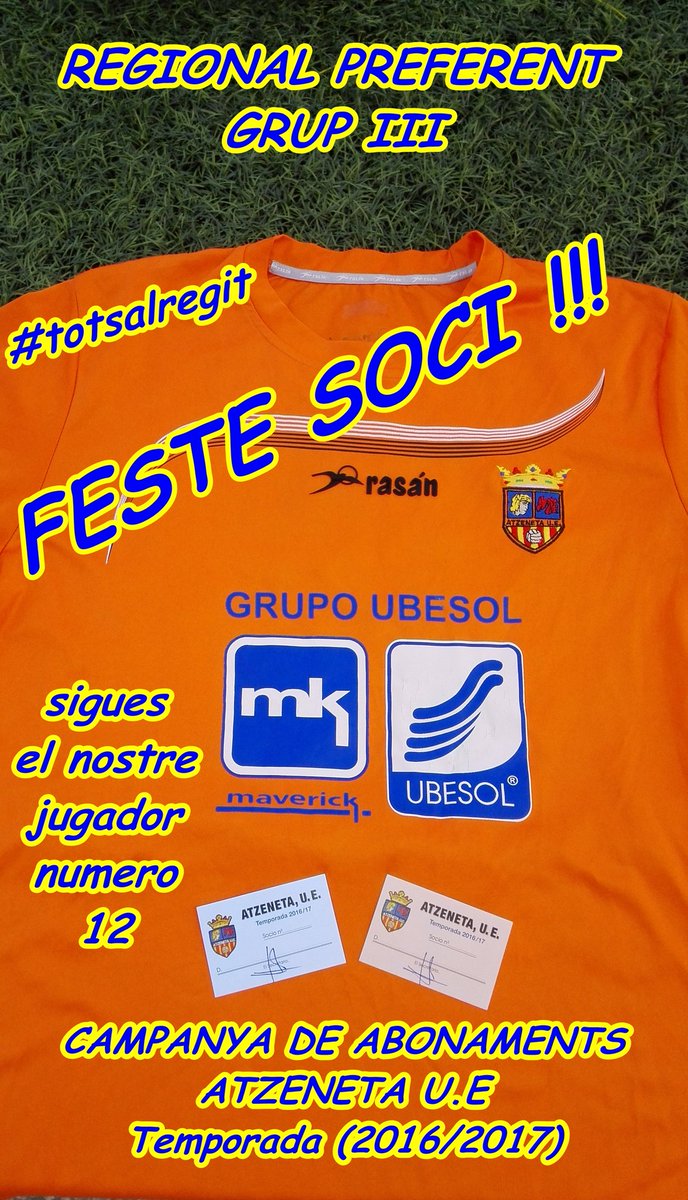 ATZENETA U.E 
FESTE SOCI!!! No teu penses dos voltes.
I sigues el jugador numero 12 
#totsalregit