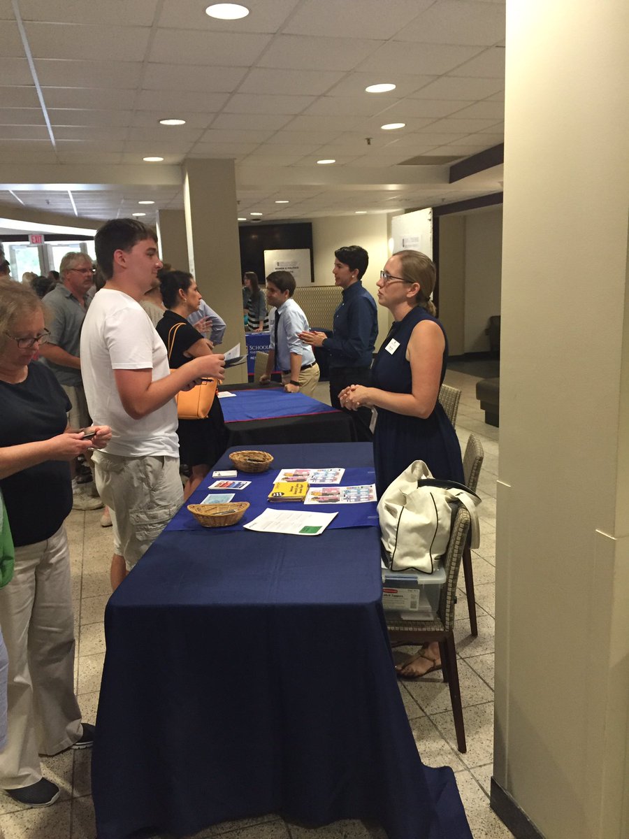 AUjwilliams's tweet photo. @SPA_UGAdvising & the @AU_SPA Librarian @oi_vey talking w/all the prospective students! #SPApreview #AUPreviewDay https://t.co/4bAoWPBNYj