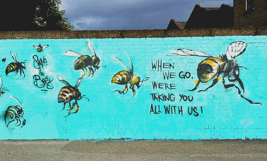 "#Bees-most important species on earth"-<a href="/CNN/">CNN</a>
They go.
We go. 
Can you help <a href="/higgledygarden/">Benjamin Ranyard</a> find who made this mural?