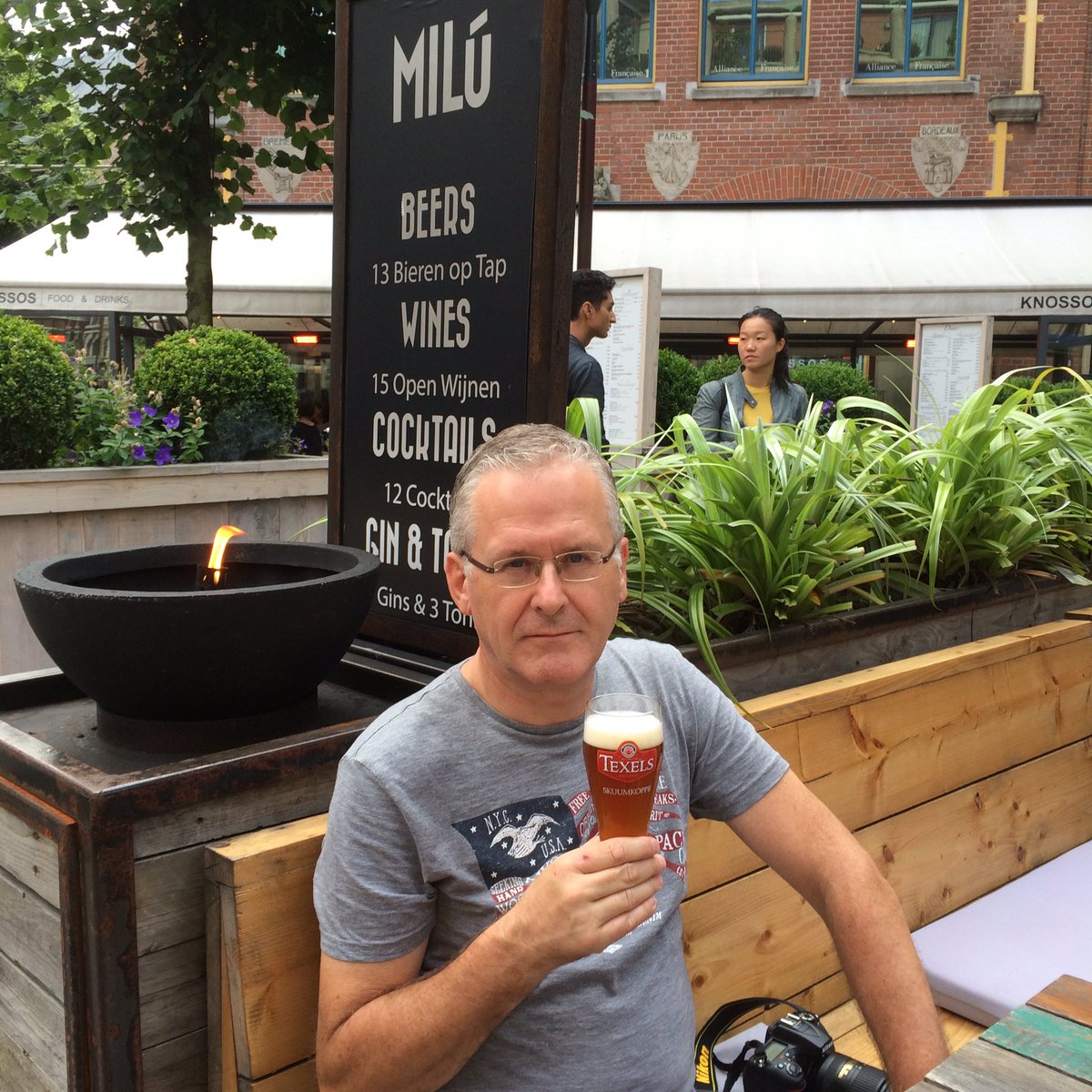 A Belgian guy drinking Dutch beer at The Hague = #InternationalBeerDay Texelse #Skuumkoppe van 't vat