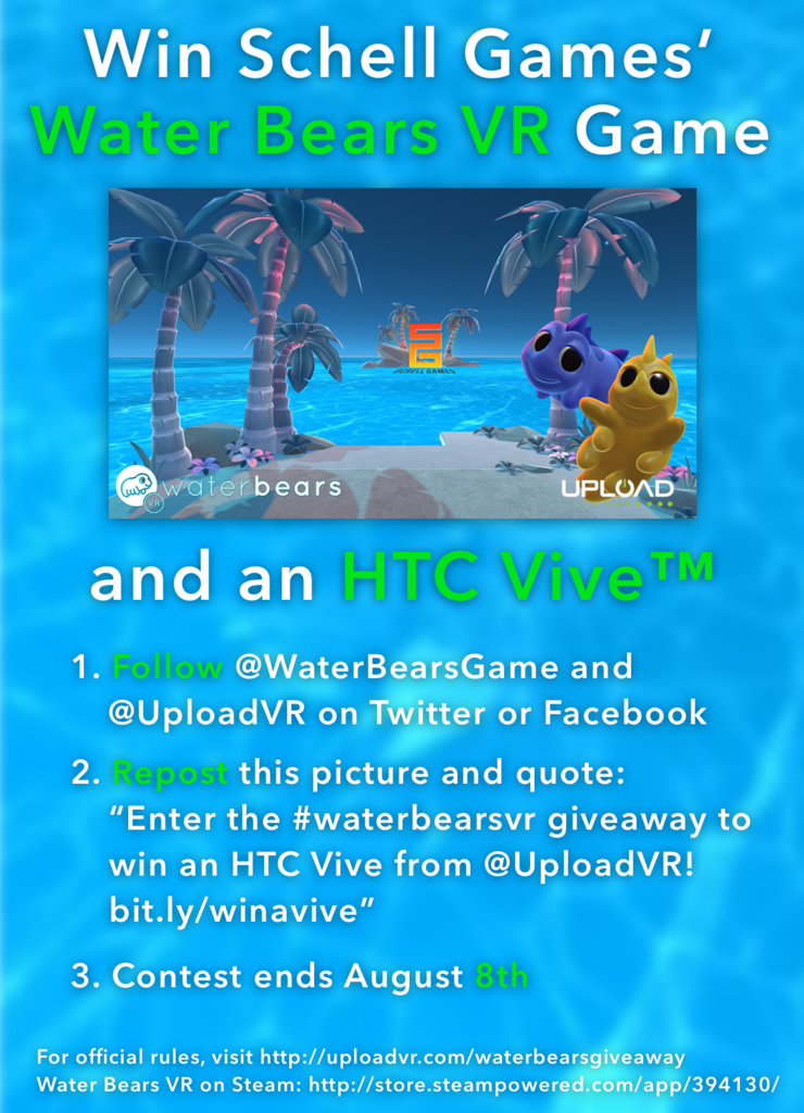 UploadVR's tweet photo. Only days left for your chance to win an @htcvive in our #WaterBearsVR Giveaway! https://t.co/Fm3qJaouNt https://t.co/5ICqq7VpFT