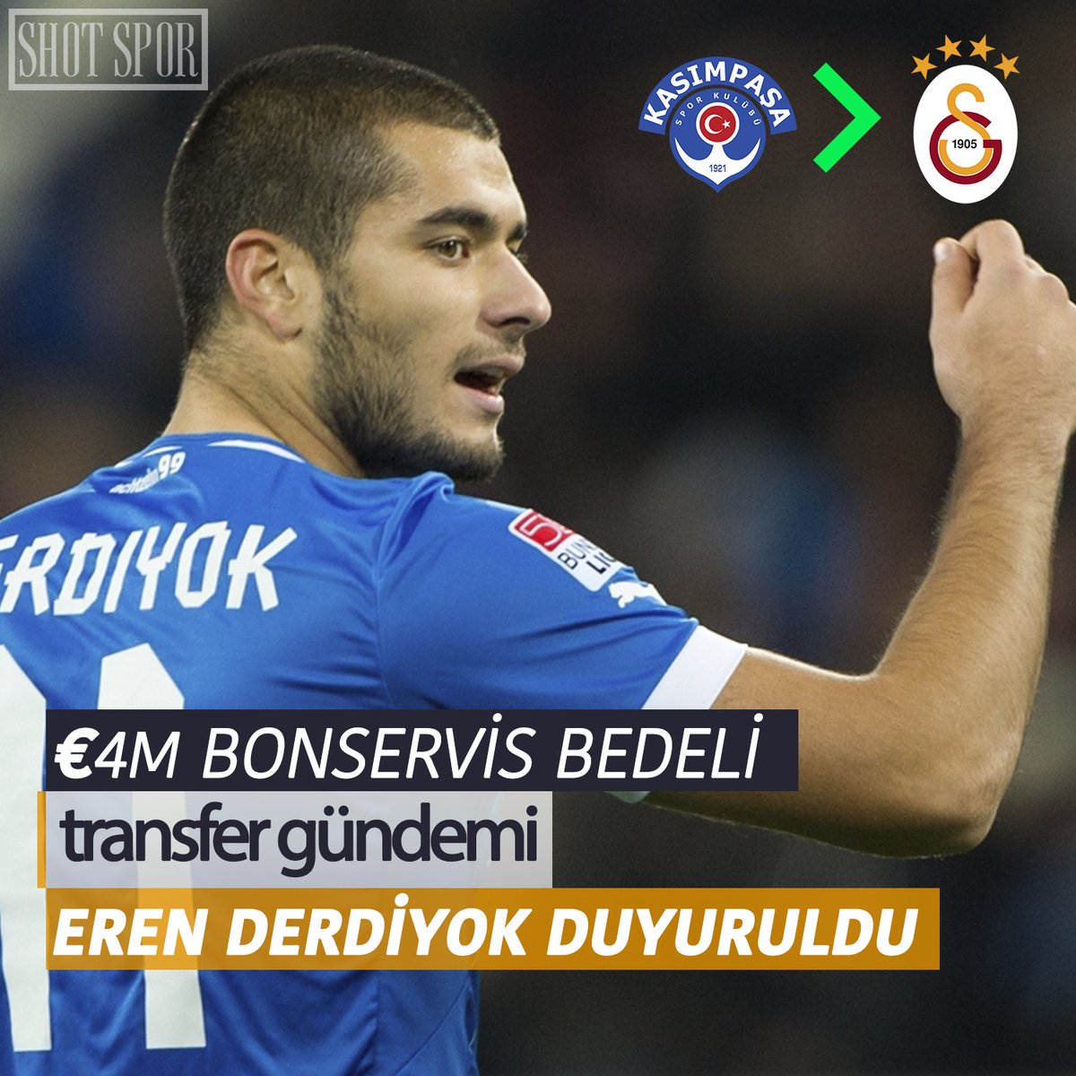 #Galatasaray, Eren #Derdiyok için Kasımpaşa'ya €4M bonservis ödeyecek. Eren'in 3 yılda alacağı ücret ise €6.45M