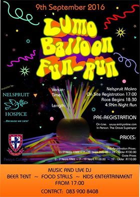 HospiceNst's tweet photo. Nelspruit Hospice and Penryn College Lumo Lantern Fun Run 9/09/2016 https://t.co/y3KfayiJx4