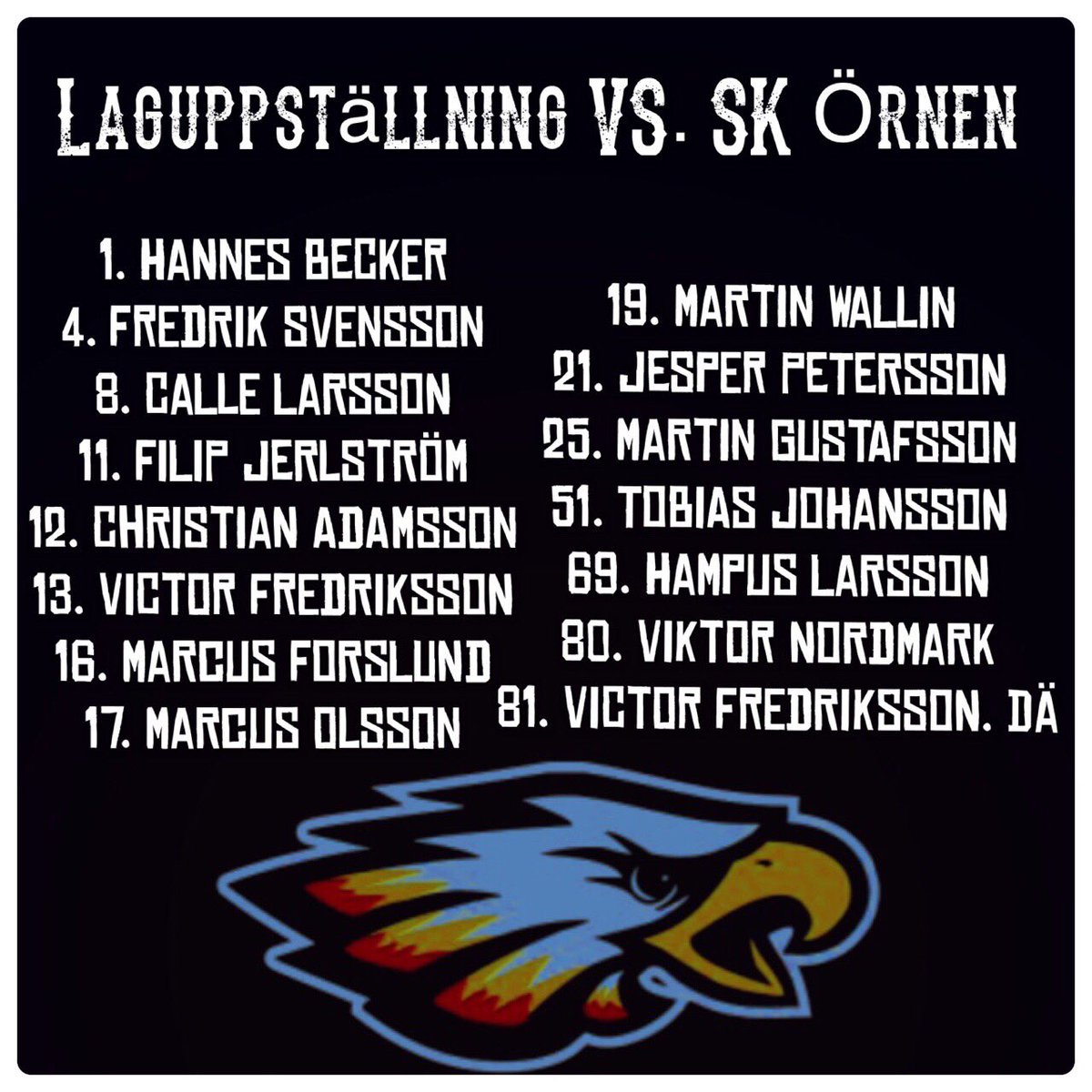 KibfHerr's tweet photo. Här har ni laguppställningen inför kvällens match! 
20:15 tekar vi igång. https://t.co/6p8Us68T2i