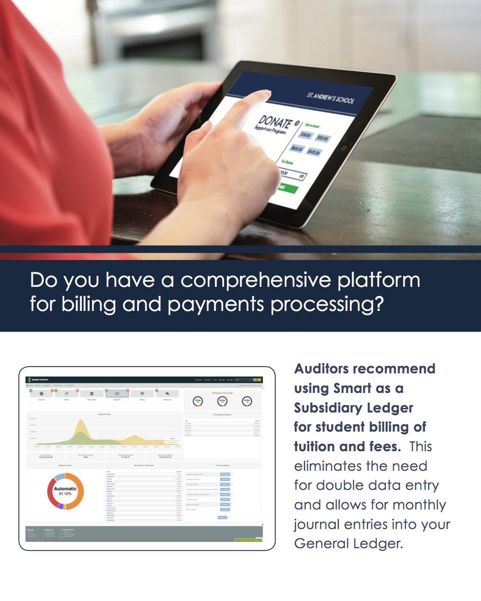 SmartTuition's tweet image. #Auditors recommend using Smart as a #SubsidiaryLedger for student billing of tuition and fees.