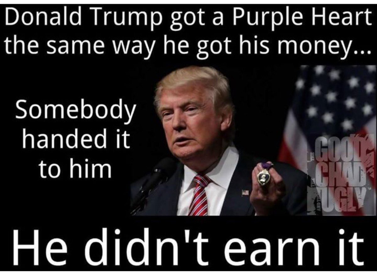 Politics_PR's tweet image. Donald Trump got a Purple Heart the same way he got his money...
#p2 #ImWithHer #tcot