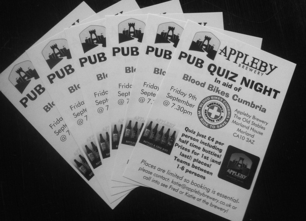 ApplebyBrewery's tweet photo. Who doesn't love a #pubquiz ?! In aid of Blood Bikes Cumbria just £4 pp! @BikesBlood @applebytown @VisitEden https://t.co/W7wq5v9e7X