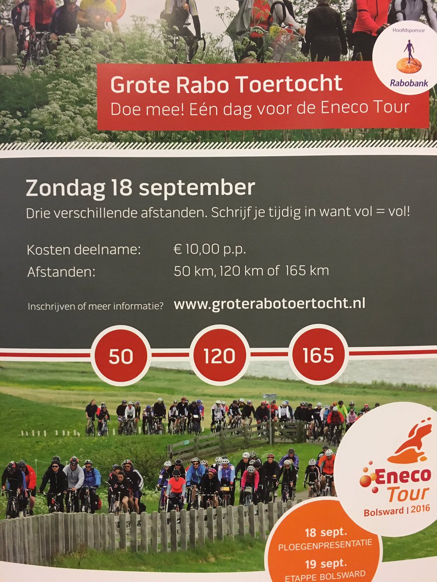 6 augustus start inschrijving #rabobank #bolsward toertocht #eneco
