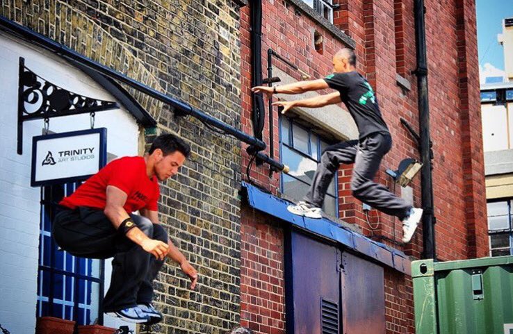 PKGenerations's tweet photo. PKGen's Dom and James in action at our home in Trinity Buoy Wharf @chainstoregym #parkour #practicalmovement https://t.co/4bQXFm1TxW