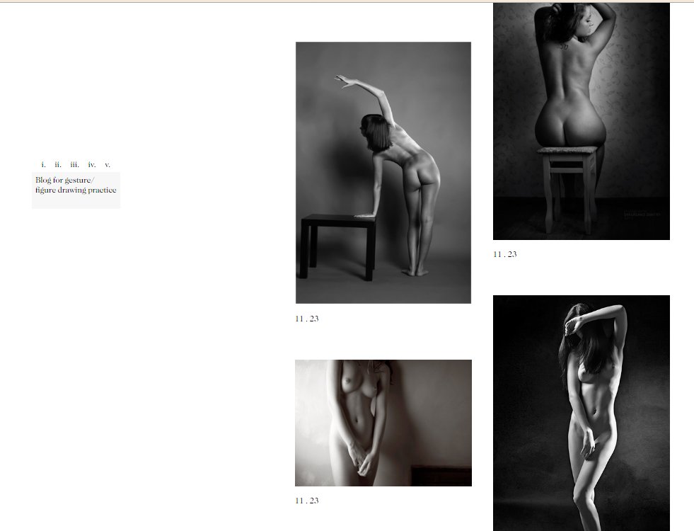 크로키 사이트
Figure Drawing

(※후방 주의)
주로 여성의 누드사진이 모여있는 크로키 사이트입니다.
(gestureposes.tumblr.com)