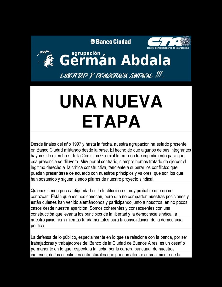 lista10bcba's tweet photo. UNA NUEVA ETAPA - AGRUPACIÓN GERMÁN ABDALA BANCO CIUDAD https://t.co/Fm1aMho6ki