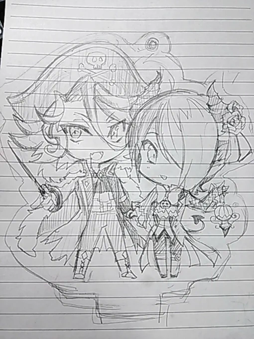 プラ板にトレスするつもりで適当な紙に描いたらアクリルスタンドにしたくなって罫線がある紙に下書きしたのちょっと後悔した 
