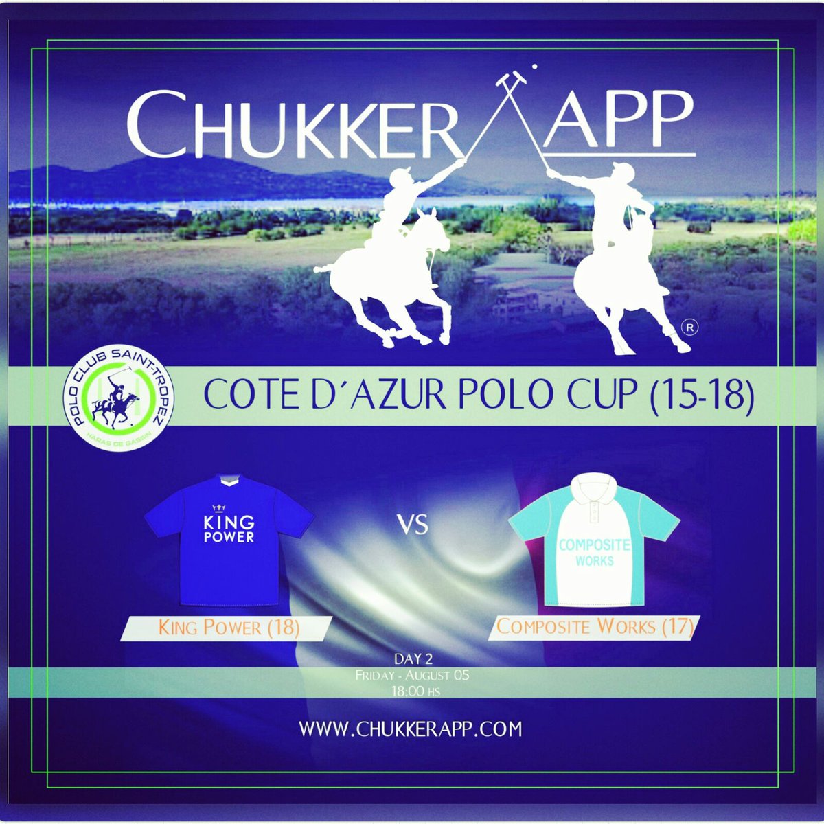 ChukkerApp's tweet photo. Today at @PoloStTropez #CoteDazurPoloCup #18hcp
@KingPowerFoxes vs #compositeworks
Get instant score after the game https://t.co/cvRzdXWSOj