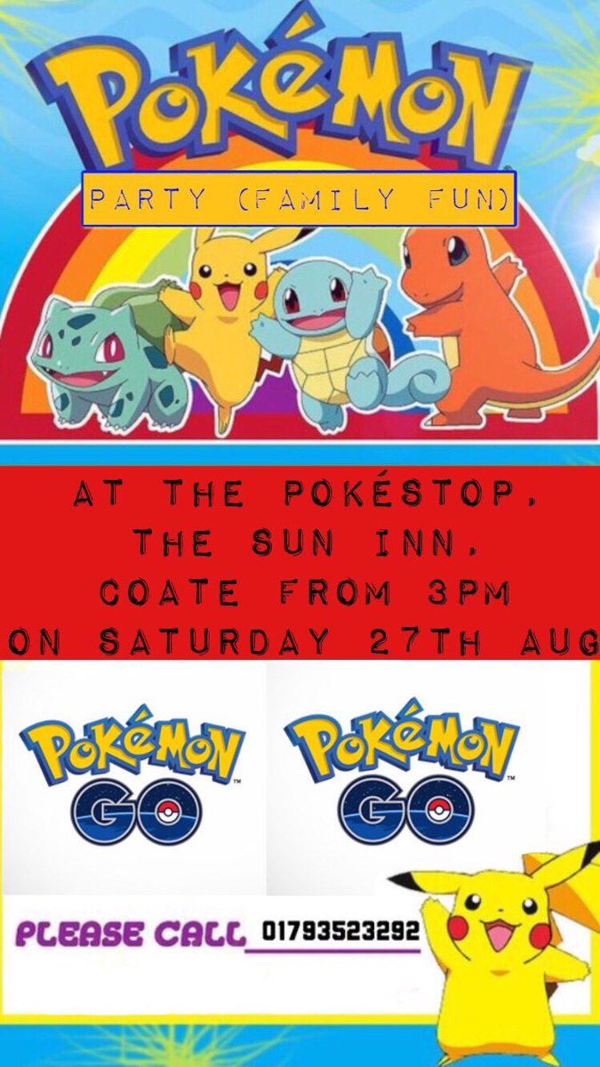 SunCoate's tweet photo. #pokemonGo #pokeparty here at the Sun Inn, #coate #swindon 3pm #bankholidayweekend 27/08/16 #FamilyFunUK #RT https://t.co/1sIgtzVuCv