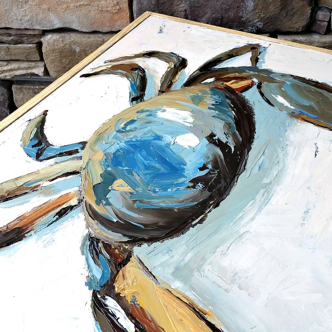 BlueMoonShops's tweet photo. Check out this close-up on this #new #local #blueCrab painting from our shop, Nicclectic! #ILMArt #shopBM https://t.co/tx48h09Lyt