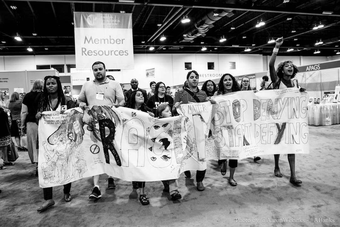 AaronWBanks's tweet photo. #M4BL marching into #APA2016 to @DisruptAPA2016
#ABanks #APABLM #Ψ4BL #Psych4BL #Denver #BlackLivesMatter #DoNoHarm https://t.co/UMHhIdgq0j