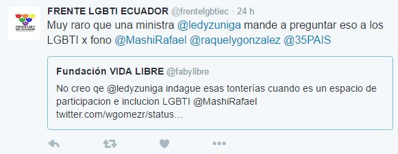 DianeRodriguezZ's tweet photo. @ledyzuniga en @FedeLGBT sabemos trabajo histórico de @Justicia_Ec No se dej intimidar x coercitivos cc @MashiRafael https://t.co/ru0O9HcOBn