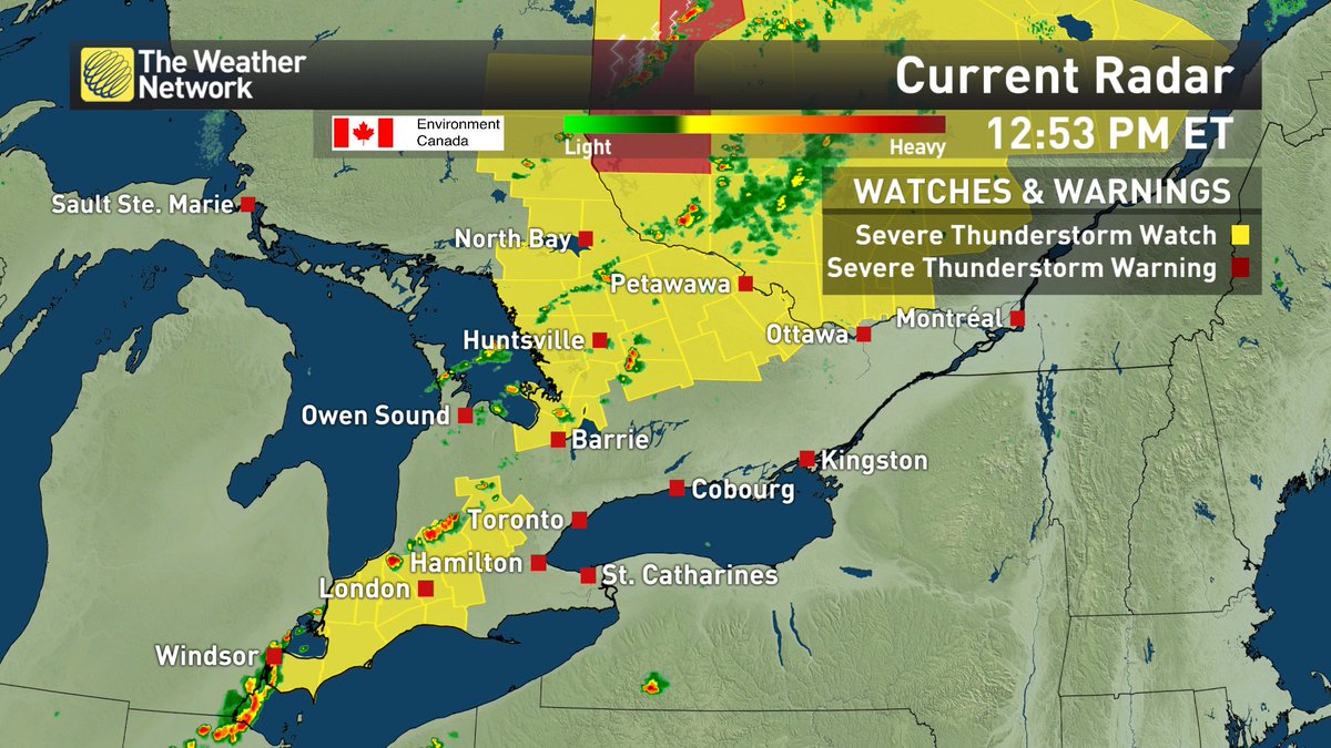 erinwenckstern's tweet photo. Line of storms developing. Severe T-Storm watches issued in parts of Ontario.  #onstorm https://t.co/IHExqi1dO0