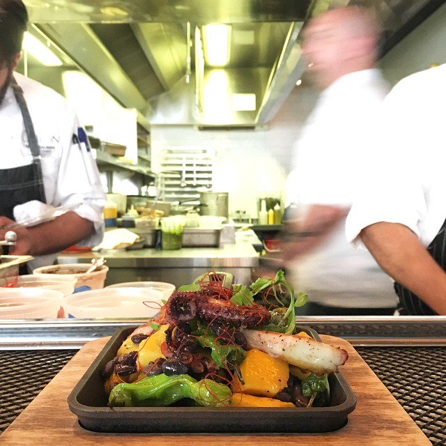 Octopus a la Plancha | Blistered Shishito Peppers | Black Beans | Sweet &amp; Sour Mango #eatingmaine #eatmaine