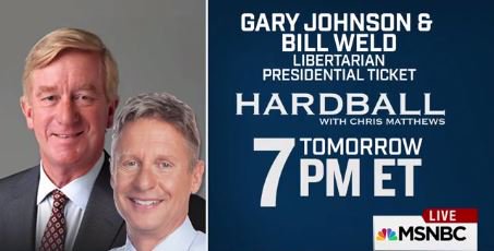 thereidout's tweet photo. .@GovGaryJohnson &amp; @GovBillWeld could have a real impact at the ballot box in November. They're on Hardball tonight! https://t.co/XjNGqwB3eQ