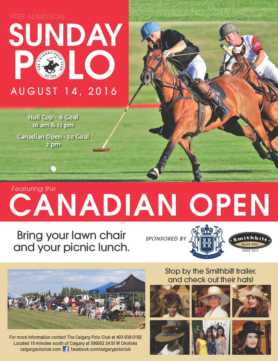 Join us Sunday, August 14th <a href="/smithbilthats/">Smithbilt Hats</a>  <a href="/hpapolo/">Hurlingham Polo Asso</a>
#Sundaypolo #CanadianOpen #polo