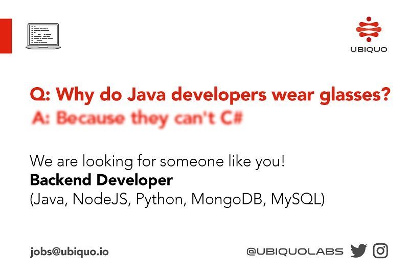 ubiquolabs's tweet photo. WANTED dead or alive: Backend Developer, Drop us a line >> jobs@ubiquo.io #Backend #Developer #Guatemala #InteracTw… https://t.co/CwqKtZyWHZ