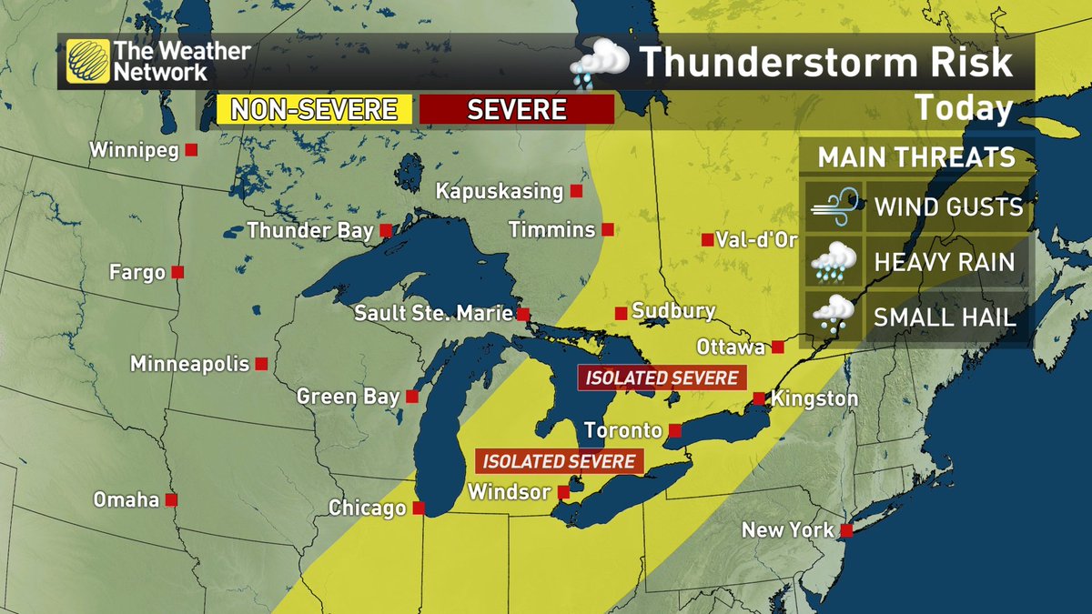 weathernetwork's tweet photo. Todays' thunderstorms will make some noise across Ontario,  but a break from the humidity https://t.co/K2pEI3ibrn https://t.co/VsSyULSXGZ