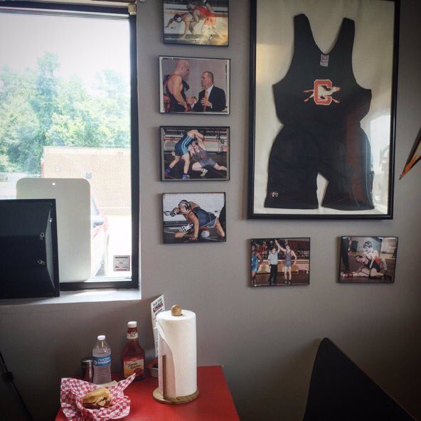 Love the support of our local businesses &amp; being able to go out &amp; see CU Wrestling showcased on the wall! #GoCamels🐪