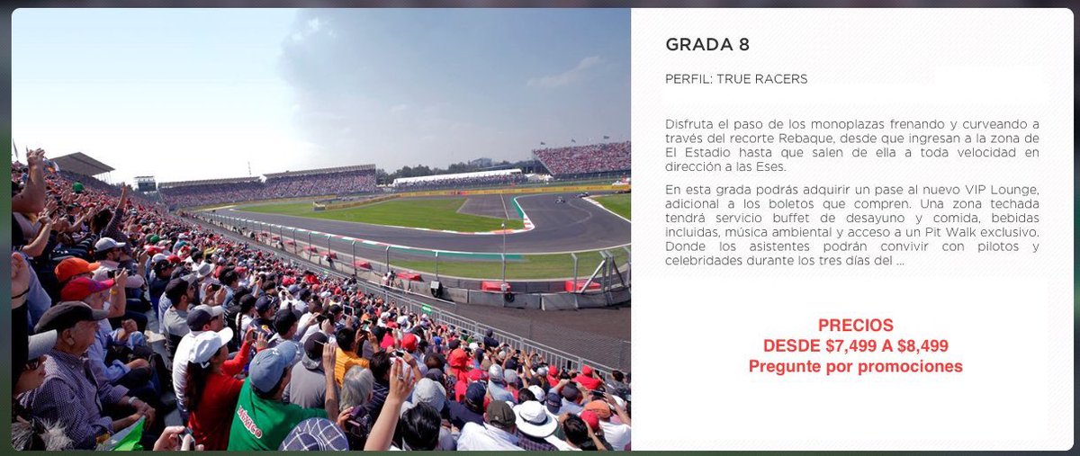 BoletosMXGP2016's tweet photo. ¡No desaproveches esta oportunidad! Boletos grada 4 y 8 zona 🔵 20% de descuento. #fórmula1 #MexicoGP https://t.co/40x8J6eISM