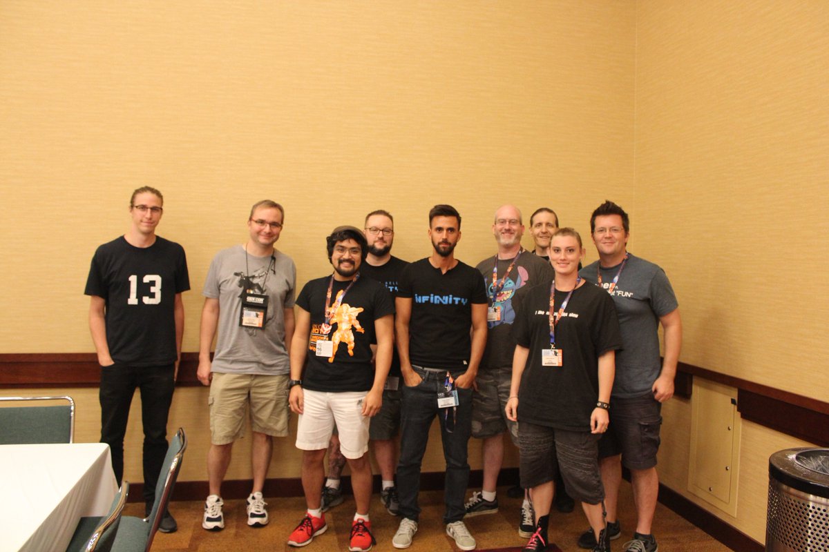 InfinityTheGame's tweet photo. #InfinityTheGame at #GenCon2016: Book-signing, Ángel´s course family pic, demos and more...#InfinityBooth2555 https://t.co/MLesoh24ks