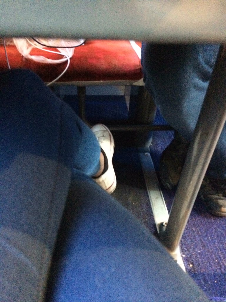 SepaliDeLima's tweet photo. Tapping my leg against the table leg on the train: turns out I was playing footsie with the guy opposite me. 😳 https://t.co/3sTuleh5Lo