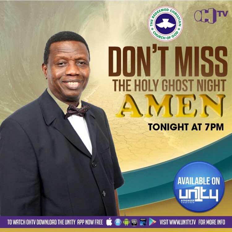 OHTV's tweet image. #HOLYGHOSTNIGHT #AMEN with @PastorEAAdeboye and @rccgfoluk now on @un1tytv app and fb.co.uk/live