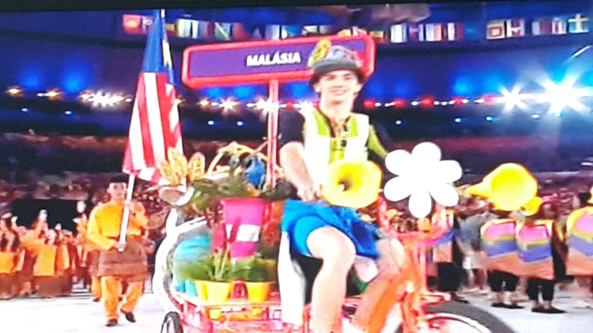 Malaysian athletes march into Maracana Stadium at opening of 2016 Summer Olympics in Rio de Janeiro, Brazil