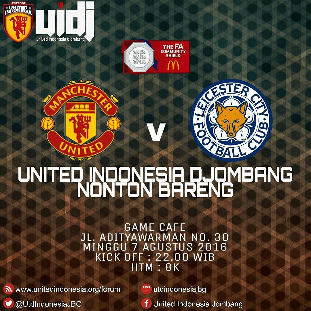 UtdIndonesiaJBG's tweet photo. #NobarUIDJ #CommunityShield #MUFC vs #LCFC Minggu 07/08/16 KickOff 22.00 WIB,at GameCafe @bangjonesia @WargaJombang https://t.co/SCLTOlYoJm