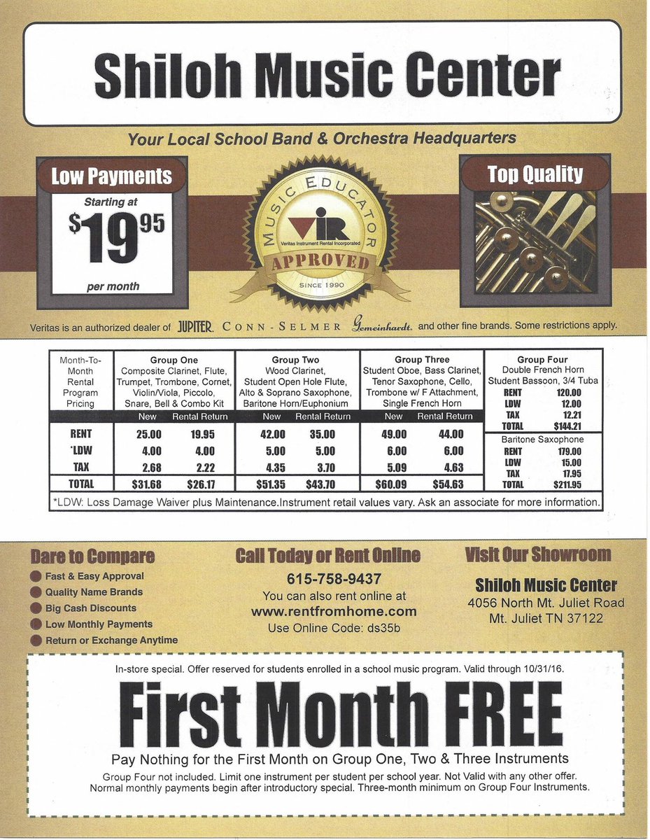 Shiloh_Music's tweet photo. Come see us for your band instruments. Best rental program around. https://t.co/Rp1bdBFqXp