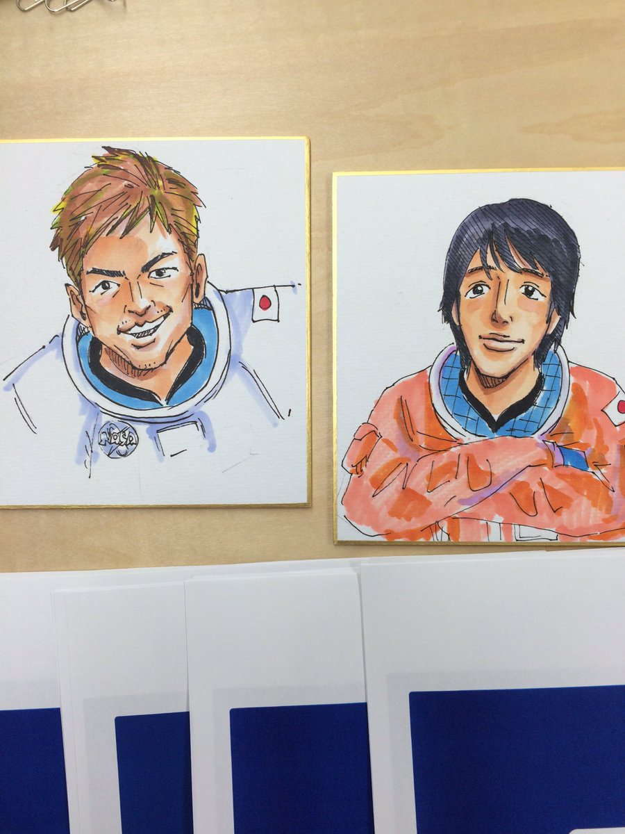 今日はサッカーの試合会場で似顔絵描いてます。（宇宙兄弟ブースで、16時から）
フロンターレファンの人、リクエストあれば、なんでも描きやーす
 