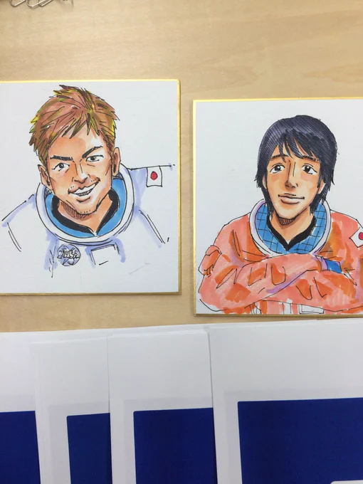今日はサッカーの試合会場で似顔絵描いてます。（宇宙兄弟ブースで、16時から）
フロンターレファンの人、リクエストあれば、なんでも描きやーす
 