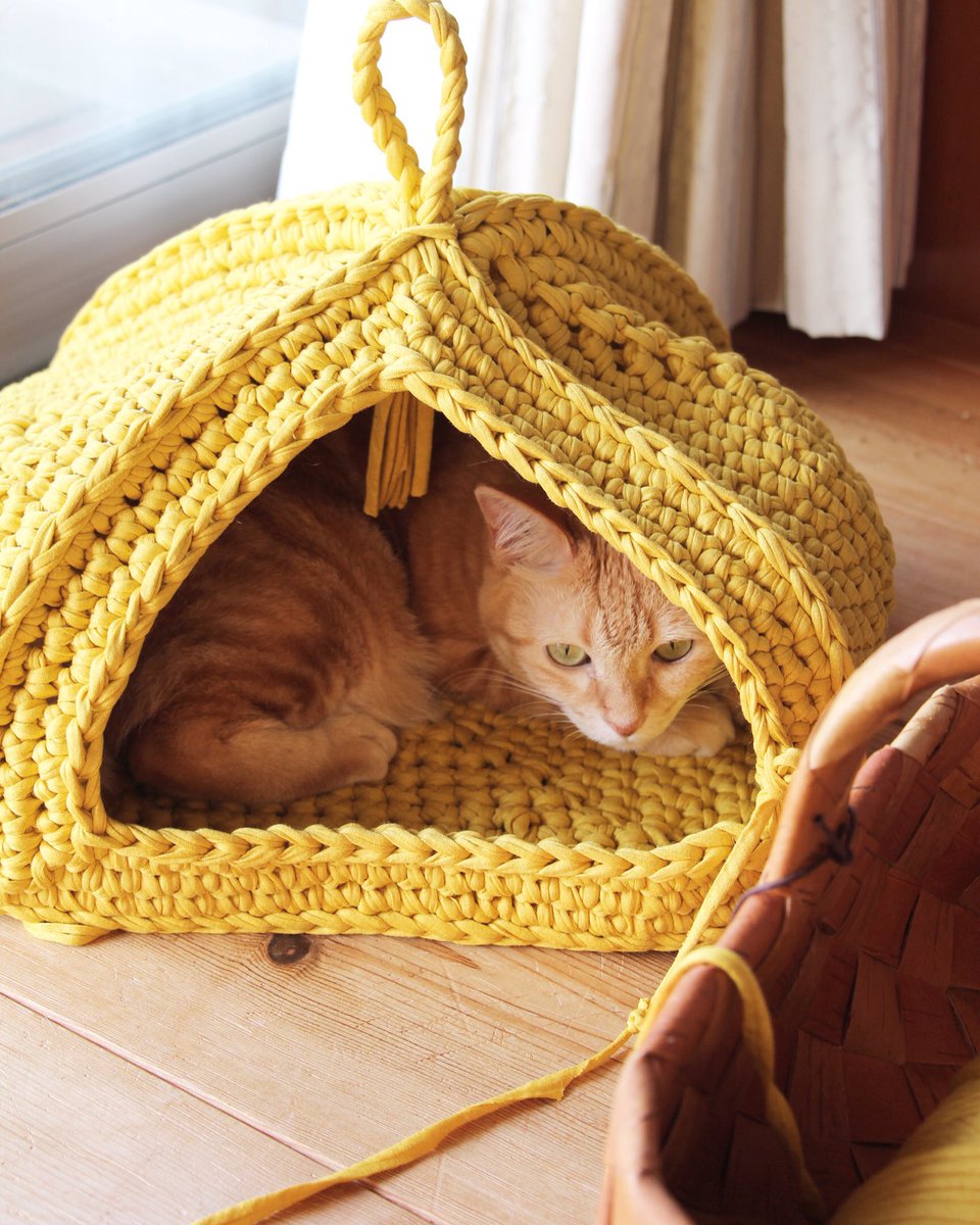 しずく堂 猫ホイホイ 仕上げ前に試してみたら本当にホイホイと入りました 嬉しい 猫ホイホイ ズパゲッティ ズパゲッティ かぎ針編み Zpagetti Cat