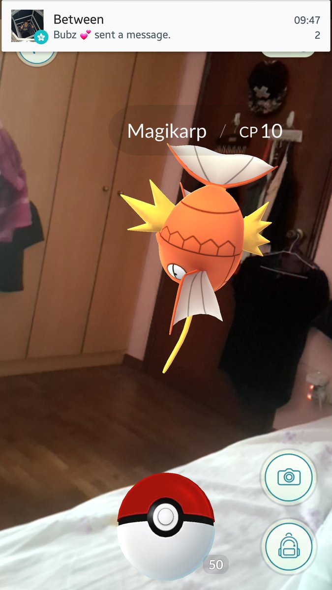 enseilia's tweet photo. I just caught a magikarp in my room yay π #goodbyedata https://t.co/ZBYqKYOoGa