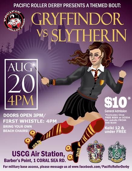 Calling all #rollerderby #harrypotter fans - our next bout is for you! Team #gryffindor vs. #slytherin. See u there!
