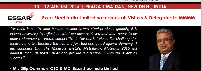 Worldmetalforum's tweet photo. Mr. Dilip Oommen, CEO &amp; MD, Essar Steel India Limited https://t.co/dwkjhMTxGn