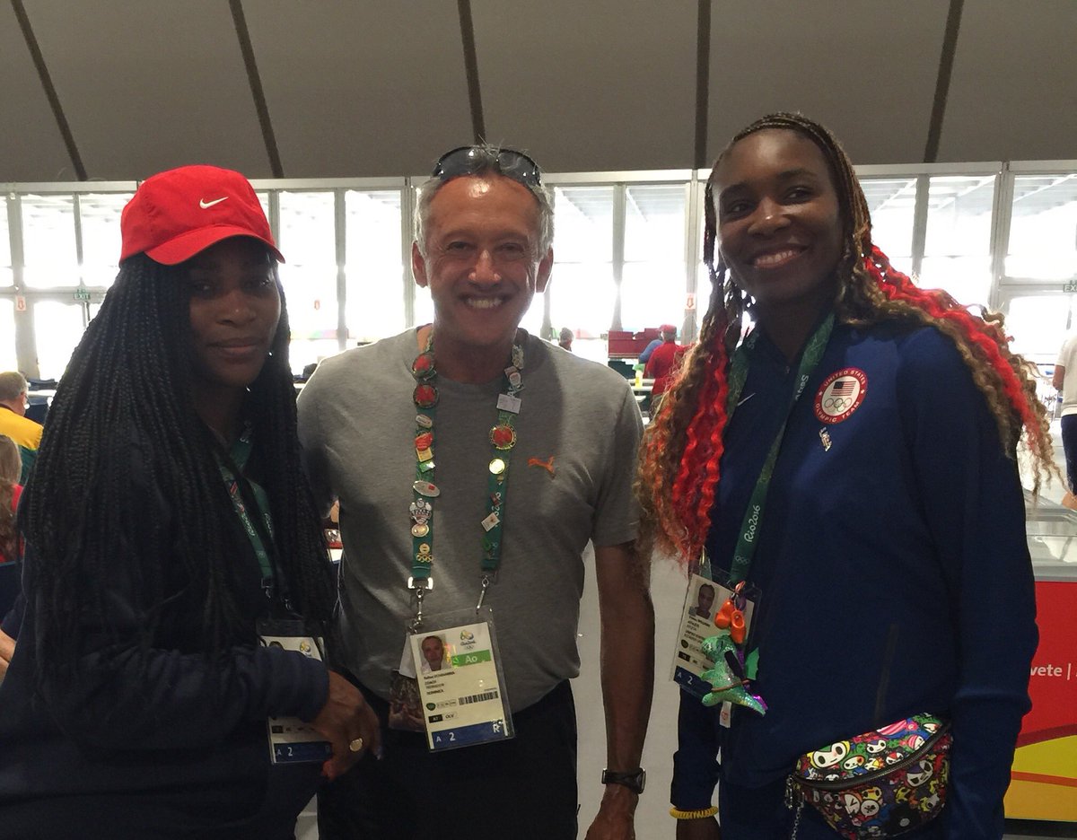 AlaskaRunning's tweet image. Coach E with the Williams sisters 🎾