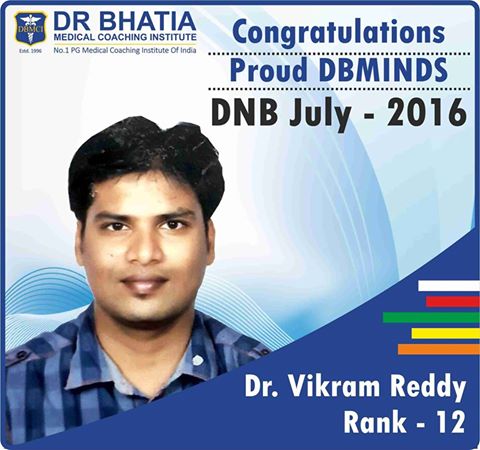 contactdrbhatia's tweet photo. Another Proud DBMINDs, Dr. Vikram Reddy RANK- 12, DNB July - 2016.
#DBMCI
#Success
#Reloaded
#DNB2016 https://t.co/IWBYbuTQkP