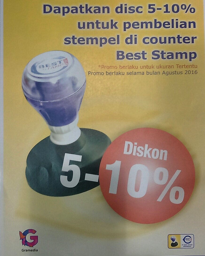 Dapatkan diskon 5 hingga 10% di counter Best Stamp untuk pembelian stempel dengan ukuran tertentu.