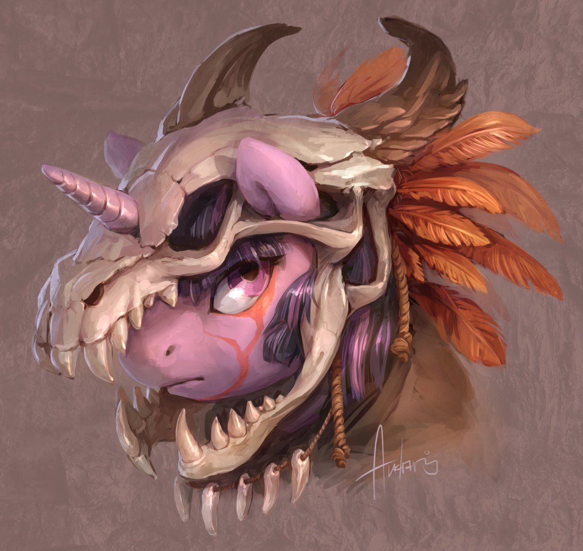 Warrior #TwilightSparkle wearing the skull of a Dragon!
(By Audrarius)
#MLPFiM #MLP #Brony